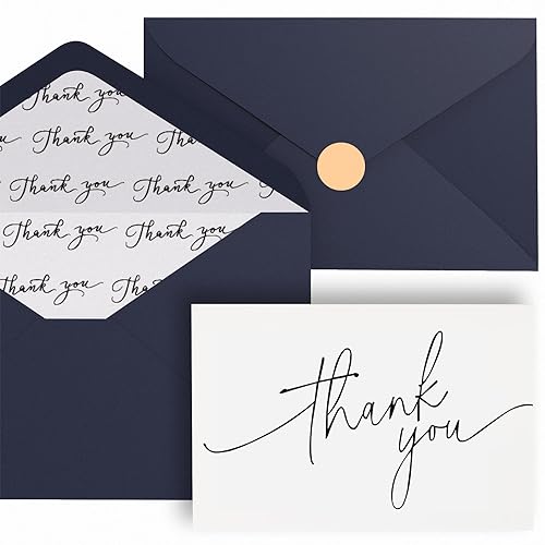 Goefun Thank You Cards with Envelopes 144 Pack Bulk 4×6 Navy Blue | Goefun Blank Thank You Notes, Unique Designs for Small Business, Funeral, Wedding, Baby Shower Boy and Graduation - color: navy blue