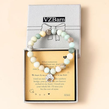 VZBarn Memorial Gifts for Loss of Pet’s Mom Pet Keepsake Dog Cat Paw Charm Natural Stone Bracelet Remembrance Gift for Women - color: Blue Stainless Steel
