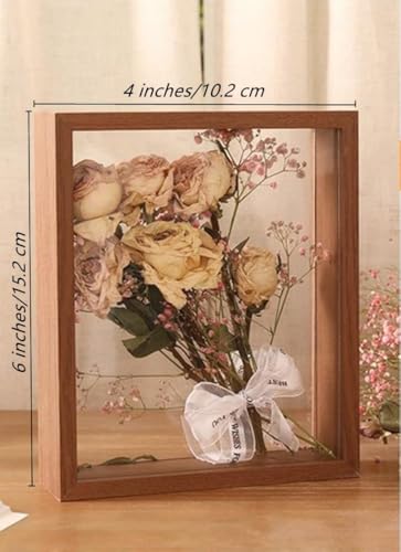 JOSON 2 packsWooden Dried Flower Photo Frame Dried Flower Display Stand Decorative Floating Photo Frame (brown 4x6) - color: Brown-4x6