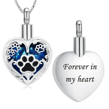 Yinplsmemory Pet Urn Necklace Pendant Jewelry for Dog Cat Memorial Crystal Heart Cremation Jewelry with Paw Print Ashes Keepsake Funeral Jewelry - color: Customize