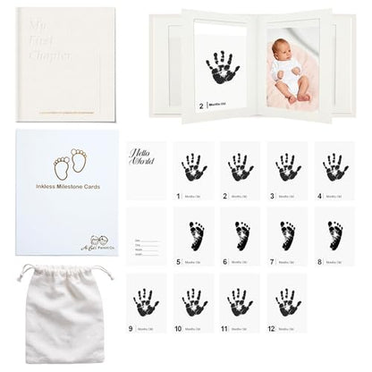 15 Pack Little Lullaby Inkless Milestone Cards Baby Hand and Footprint Kit 12 Months Newborn Memory Book Keepsake Ink Pad for Handprints Footprints (Deluxe Photo Album Set) - style: Deluxe Photo Album Set