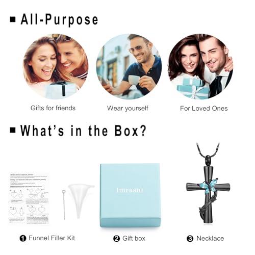 Imrsanl Cross with Butterfly Urn Necklaces for Ashes for Women - color: Black Light Blue