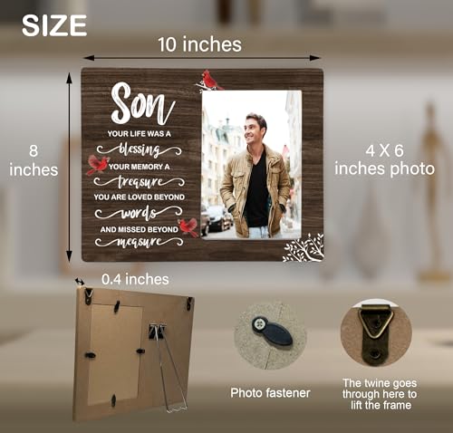 Son Memorial Wooden Picture Frame, In Loving Memory Remembrance Photo Frame Gifts for Son, Bereavement Sympathy Wooden Frame for Loss of Son, 4x6 inch Photo - style: Son Memorial