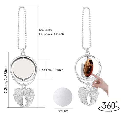 8 Set Silver Angel Wing Sublimation Blank Car Hanging Ornament Charms Heat Transfer Blank Photo Frame Pendants Customize Keychain for Automobile Rearview Mirror Home Window (Rotating-Small) - size: Small