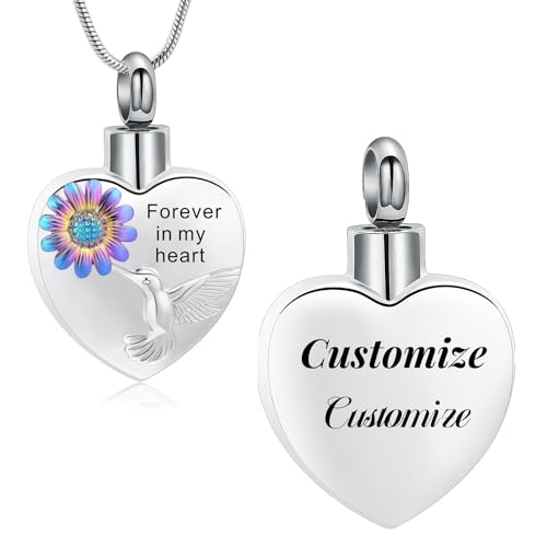Urn Necklace for Ashes Sunflower Cross Necklace Cremation Jewelry Ashes Necklace for Human Women Pets Sunshine Pendant Keepsake Jewelry for Ashes - color: Bird-Customize