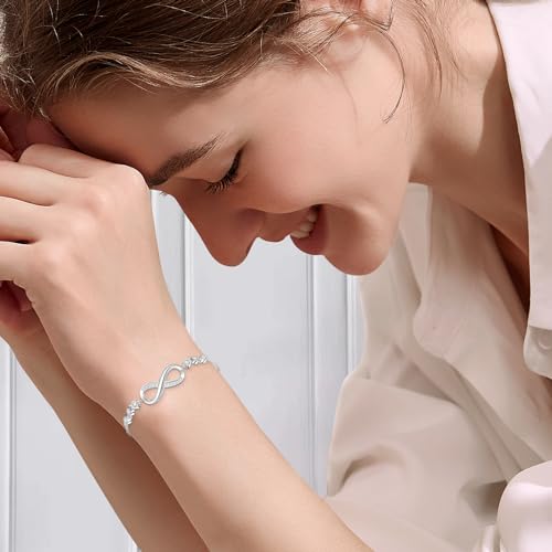 J.Fée Infinity Heart Bracelets for Women with 5A Cubic Zirconia, 925 Silver Bracelets for Women Adjustable Womens Bracelet Jewelry for Wife Girlfriend Her - color: Infinite Love#10