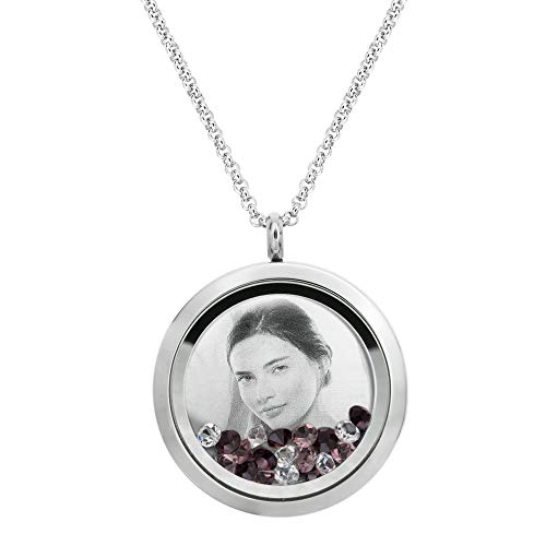 Laser Engraved Personalized Photo & Text Message Floating Locket Crystals Necklace Pendant Handmade Love Note Anniversary Wedding Birthday Gift - style: Purple - Photo + Message Engraving