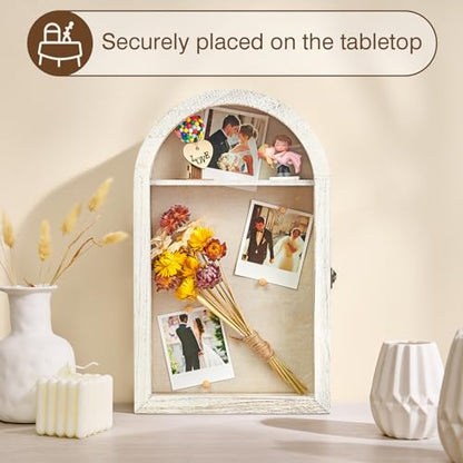 DGWJSU Shadow Box Frame 10x16 Large Shadow Boxes Display Cases with Linen Back and Removable Shelves, Picture Frame Wedding Bouquet Memorabilia Medals Photos Memory Box for Keepsakes (White) - color: White