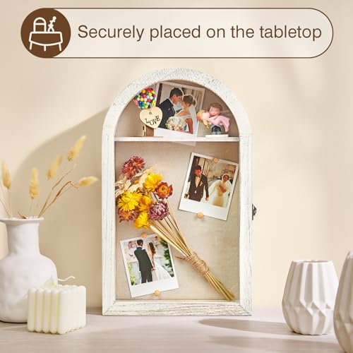DGWJSU Shadow Box Frame 10x16 Large Shadow Boxes Display Cases with Linen Back and Removable Shelves, Picture Frame Wedding Bouquet Memorabilia Medals Photos Memory Box for Keepsakes (White) - color: White