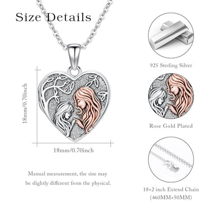 Locket Necklace for Women 925 Sterling Silver Celtic Locket Pendant Necklace Moonstone/Turquoise/Black Agate Heart Shaped Locket Necklace Jewelry Gifts for Women - style: Heart Locket-Mom and Daughter