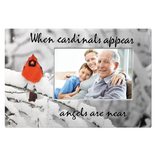 Memorial Picture Frame, When Cardinals Appear Angels Are Near, Ceramic Sympathy Picture Frame, Bereavement Gift for Loss of Loved One, In Loving Memory Cardinal, Holds 4x6 Photo, 10.5 x 7 Inch