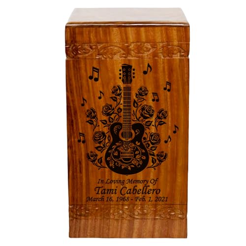 Wooden Cremation Urn, Large Size Human Funeral Urn with Personalization (Guitar)