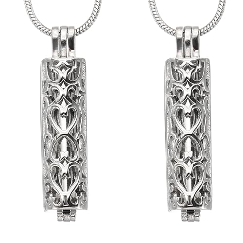 HARFINGTON Cylinder Urn Necklace, Hollow Cremation Jewelry Urn Necklace for Women Men Pet - color: Silver