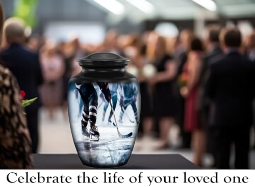 Ice Hockey Cremation Urn for Adult Human Ashes – Full Size Sports Tribute Memorial Urn – Elegant Funeral Urn for Hockey Lovers & Players – Holds Up to 210 lbs (Large) - size: Large