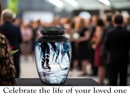 Ice Hockey Cremation Urn for Adult Human Ashes – Full Size Sports Tribute Memorial Urn – Elegant Funeral Urn for Hockey Lovers & Players – Holds Up to 210 lbs (Large) - size: Large