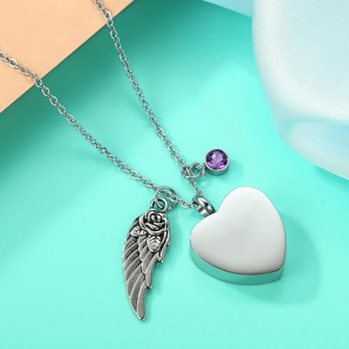 RIPFEVURN Heart Cremation Jewelry Urn Necklaces for Ashes for Women Stainless Steel Butterfly Cremation Jewelry Human Ashes Holder Memorial Keepsake Pendant - color: Your wings
