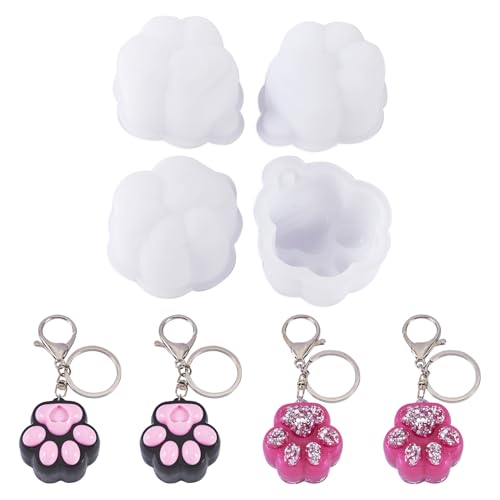 Boutigem 4Pcs Paw Print Silicone Mold Cat Footprint Resin Casting Pendants Molds 54x48mm for Keychain Cabochons Hang Accessories Epoxy Resin Jewelry Making Decor - color: White-Paw Footprint
