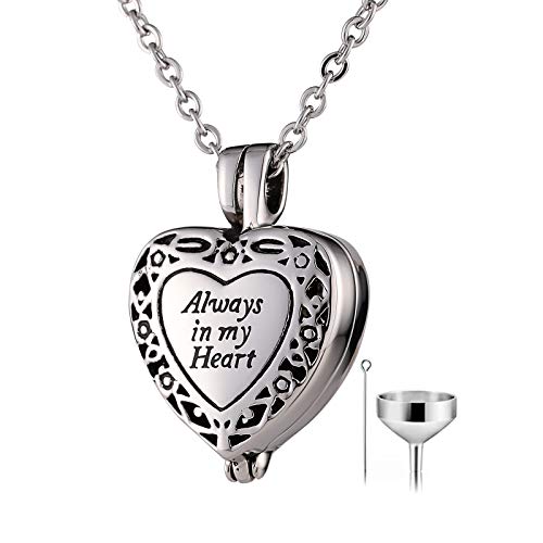 Beydodo Personalized Heart Cremation Urn Necklace for Ashes Always in My Heart Memory Necklace Gift with Funnel Kit - color: Custom