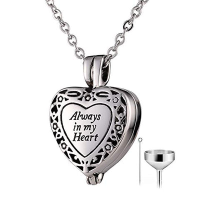 Beydodo Personalized Heart Cremation Urn Necklace for Ashes Always in My Heart Memory Necklace Gift with Funnel Kit - color: Custom