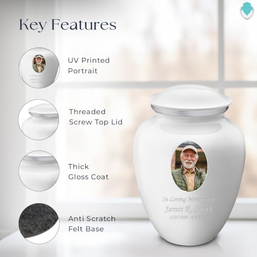 Geturns Embrace Adult Personalized Picture Cremation Urns for Human Ashes I Large Photo White Funeral Urn for Men and Women I 200 lbs - color: White