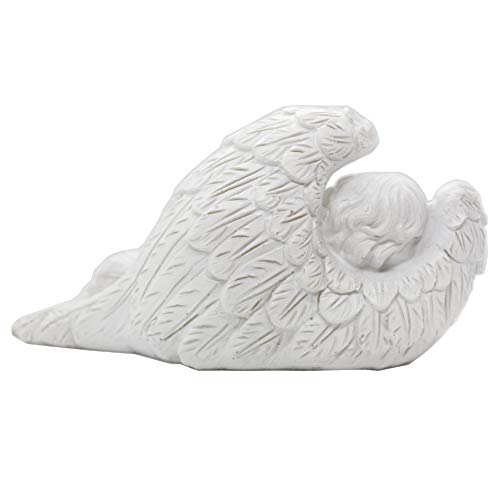 Sleeping Baby Angel Statue Cherub in Wings Feathers Statue Figurine Indoor Outdoor Guardian Home Garden Angel Sculpture Statuette Shelf Sitter Angel Collection Angel Wings Memorial Angel Statue
