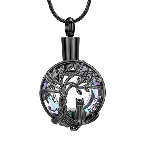 Hearbeingt Tree of Life Cremation Jewelry Paw Print Urn Necklace for Ashes - color: A-Black