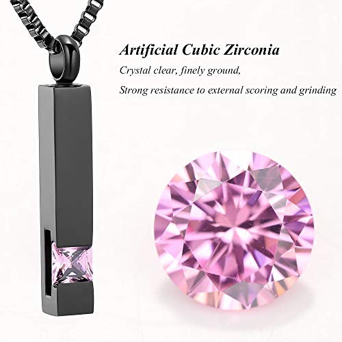 XSMZB Crystal Bar Cremation Urn Jewelry for Ashes Birthstone Cube Memorial Urn Necklace for Women Men Funeral Ashes Keepsake Pendant - color: Pink