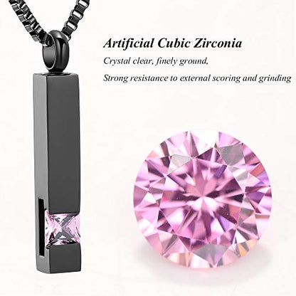 XSMZB Crystal Bar Cremation Urn Jewelry for Ashes Birthstone Cube Memorial Urn Necklace for Women Men Funeral Ashes Keepsake Pendant - color: Pink