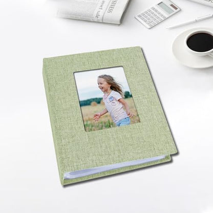 Photo Albums 4x6 Pictures, Polaroid Photos Album Book, Photo Book Small Linen Cover Photo Album, 50 Page Holds 100 Pictures, Photobook for Valentines Day, Anniversary, Vacations, Wedding Baby Green - color: Green