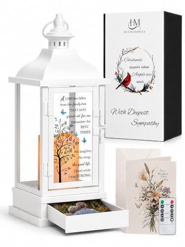 Memorial Lantern with Drawer, Bereavement Sympathy Gift for Loss of Loved One Mom Dad Husband Wife, in Loving Memory Funeral Gift - color: A Limb Has Fallen/White