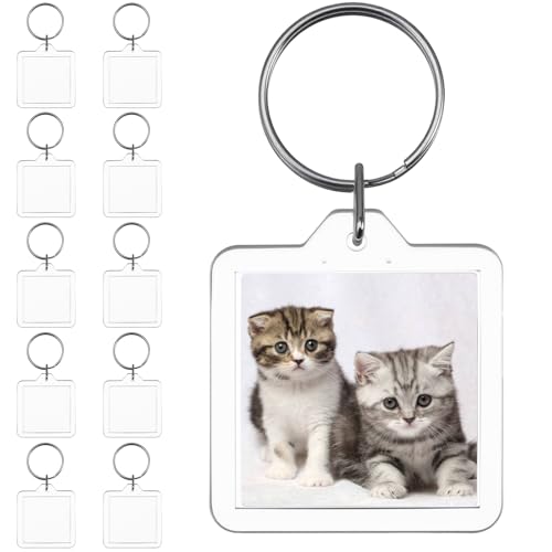 10PCS Acrylic Photo Keychain Blanks,Clear Blank Keychains Picture Frame Keychain Holder DIY Set for Bags Car Purses