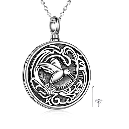 YAFEINI Urn Necklaces Sterling Silver Cremation Jewelry for Ashes of Loved Ones Memorial Keepsake Bereavement Gifts for Women Men - style: Coin-Hummingbird