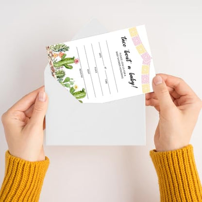 Taco Bout A Baby Baby Shower Invitations for Boys Girls, Cactus Baby Announcement Invite Cards, 25 Set of Fill-in Baby Shower Invites with Envelopes, Gender Reveal Party Supplies -B09 - color: Taco