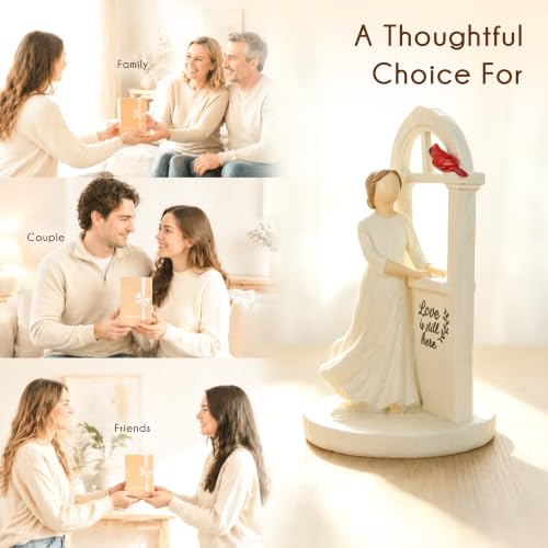 Cardinal Gifts for Women, Girl Standing Window Figurine Watching Red Cardinal, Sympathy Gift for Loss of Loved One, Home Decor for Shelf, Mantel or Windowsill - style: Girl Standing Window Watching Cardinal