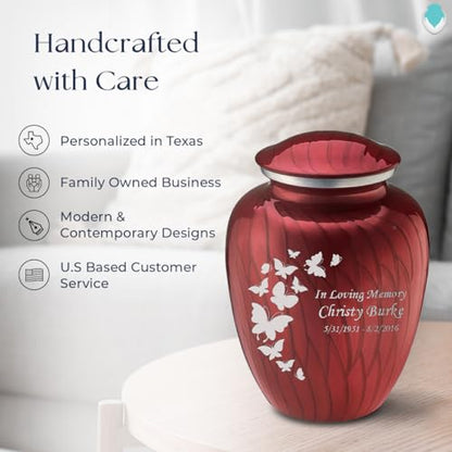Geturns - Adult Custom Butterfly Cremation Urns for Human Ashes I Pearl Cany red Large Funeral Urn for Female and Male I 200 lbs - color: Pearl Candy Red