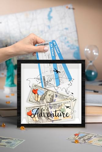 Black Travel Shadow Box Frame with Slot, Have an Adventure Boxes Frames for Fund, 8x8 Memory Box for Keepsakes, Travel Gifts and Decorations, 19 - size: have an adventure