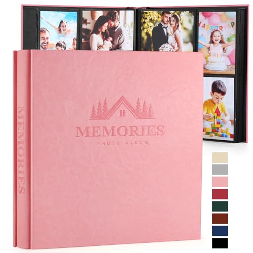 DazSpirit 4x6 Photo Album, 600 Pockets, Leather Cover, Slip-In Pages | Embossed Leather Cover, Extra-Large Memory Book for Wedding, Baby, Anniversary and Family Photos, Pink - color: Pink