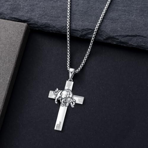 PROESS Cross Necklace for Women Men Sterling Silver Rose/Sunflower Cross Pendant Religious Jewelry Christmas Birthday Mothers' Day Gifts - color: 01-05-Taurus