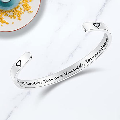 TONY & SANDY Inspirational Bracelets for Women Teen Girls Personalized Gifts for Daughter Granddaughter Mom Sister Friends Stainless Steel Engraved Cuff Birthday Easter Christmas - style: 0 - You are loved you are valued you are beautiful