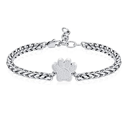 constantlife Cremation Bracelet for Pets Ashes - Dog Paw Pendant Bangle Stainless Steel Memorial Urn Jewelry - color: Y-Silver
