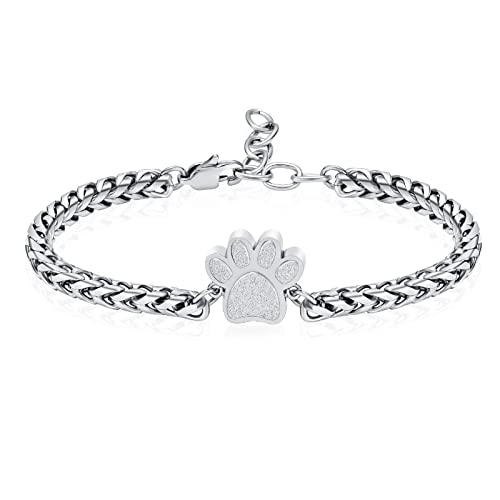 constantlife Cremation Bracelet for Pets Ashes - Dog Paw Pendant Bangle Stainless Steel Memorial Urn Jewelry - color: Y-Silver