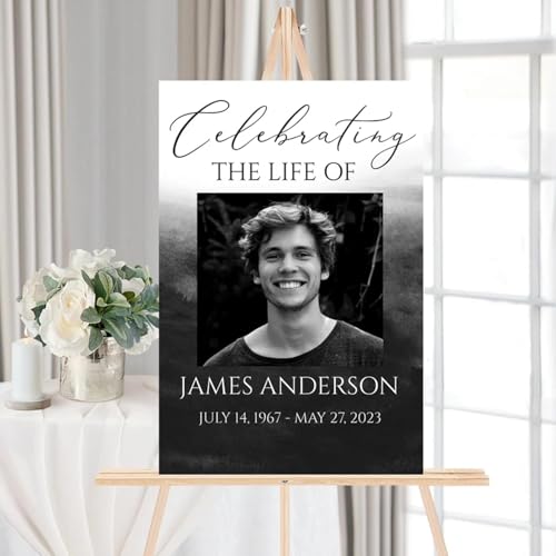 Personalized Funeral Welcome Sign With Photo - Celebration of Life Poster - Memorial Sign - Celebration of Life Sign - In Loving Memory Sign - Funeral Program - Black Watercolor Funeral Welcome Sign - color: Multi 6