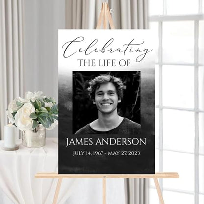 Personalized Funeral Welcome Sign With Photo - Celebration of Life Poster - Memorial Sign - Celebration of Life Sign - In Loving Memory Sign - Funeral Program - Black Watercolor Funeral Welcome Sign - color: Multi 6