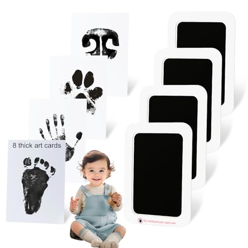 echosari 4 Pack Inkless Baby Hand & Footprint Kit 5x3.2in | | Mess Free Clean Touch Ink Pad 8 Art Cards for Newborn Keepsake, Baby Handprint and Footprint Memory Gift for New Parents - size: 4 Pack-Large
