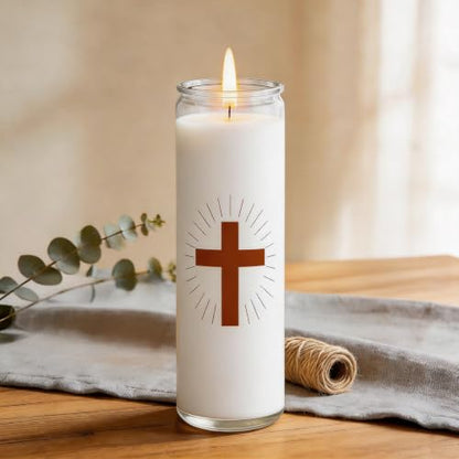 White Prayer Candles, Devotional Prayer Candle in Glass Jars, Long‑Burning Smokeless Cross Catholic Candles for Church, Altar Vigil & Memorials - size: 1