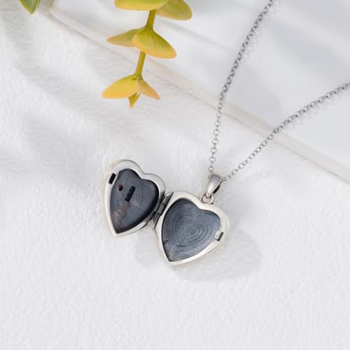 Personalized Heart Locket Necklace That Holds Pictures 925 Sterling Silver Custom Photo Lockets Necklaces Jewelry Gifts for Family Women Lover - color: Rib Heart, style: Locket Only