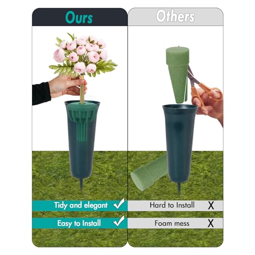 Cemetery Vase Rubber Inserts, Silicone Secure Flowers Holder for Headstone - color: Green