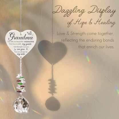 Grandma in Heaven Memorial Crystal Suncatcher Gifts,Sympathy Gifts for Loss of Grandma,Hanging Crystals Ornament for Window Rainbow Maker Prisms Home Decor Gift - style: Grandma