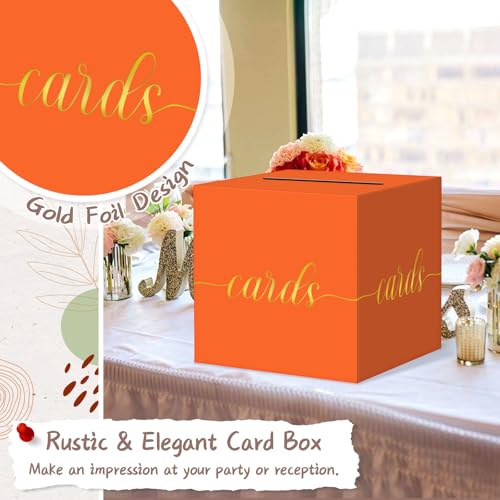 Elegant Orange Graduation Card Box, Gold Foil Gift Card Box for Party - color: Orange