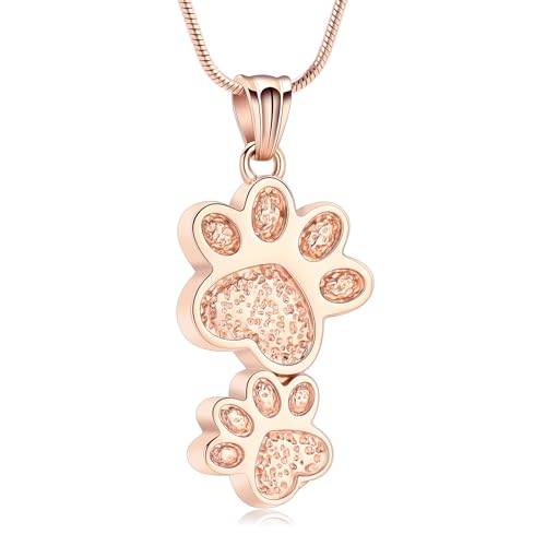 Paw Print Urn Necklace for Ashes Pet Cremation Jewelry Stainless Steel Memorial Necklaces Ash Holder for Pet/Dog/Cat Keepsake Jewelry for Loved Ones with Fill Tool - color: Rose Gold